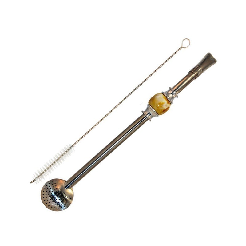 RECHERE Stainless Steel Yerba Mate Tea Bombilla Gourd Drinking Straw Filter Silver (Yellow) - Image 2